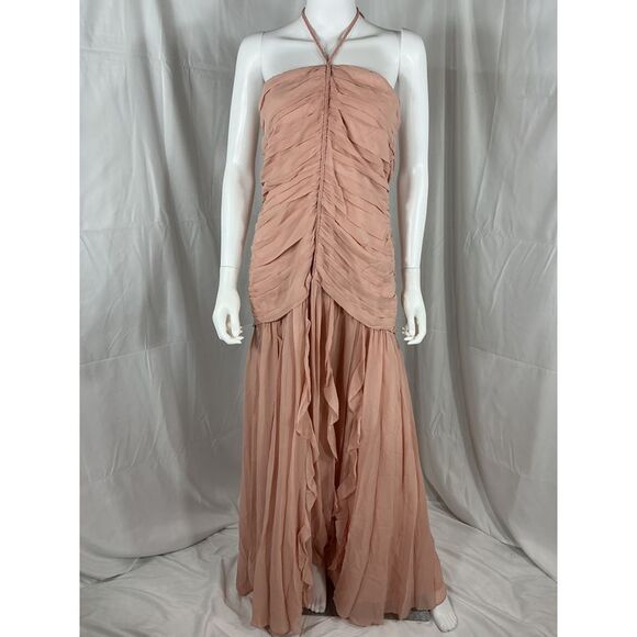 Veronica Beard Women Lucine Ruched Silk Halter Dress Sleeveless Pink 12 - Picture 2 of 3